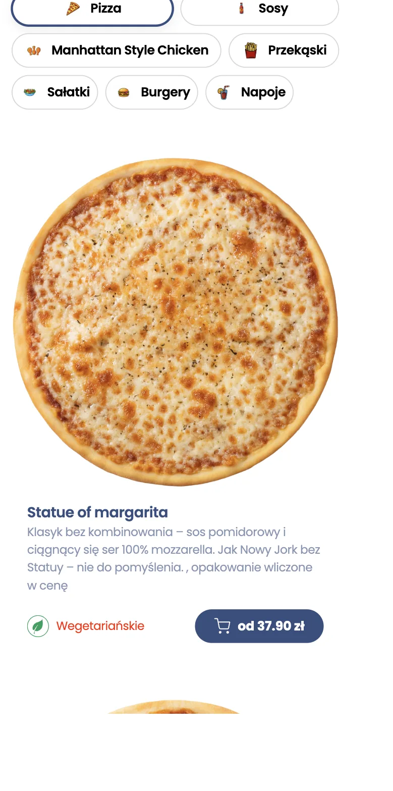 YummyOrder na telefonie: karta pizzy z ceną