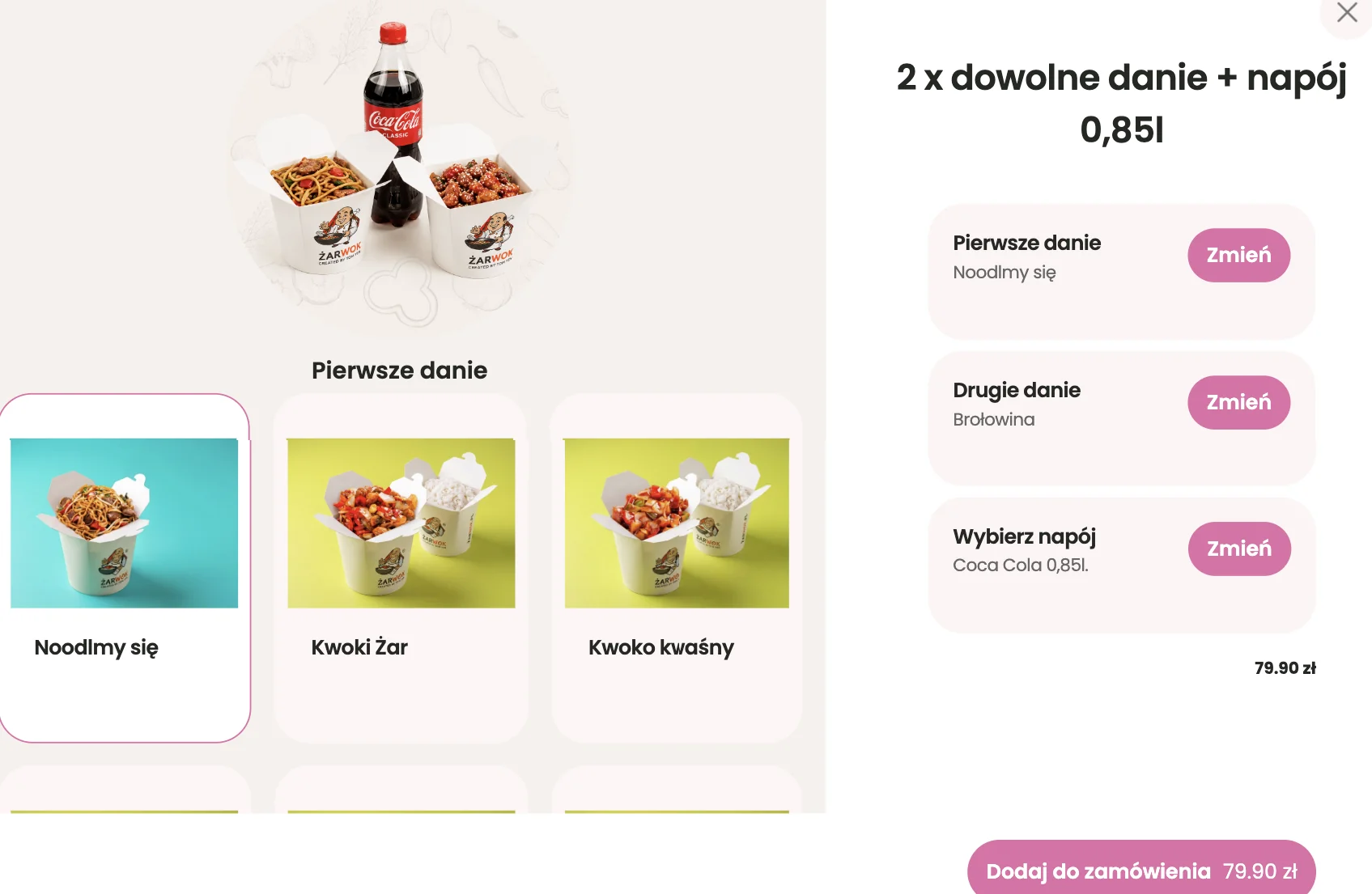 Combo builder w YummyOrder: dwa dania i napój w zestawie